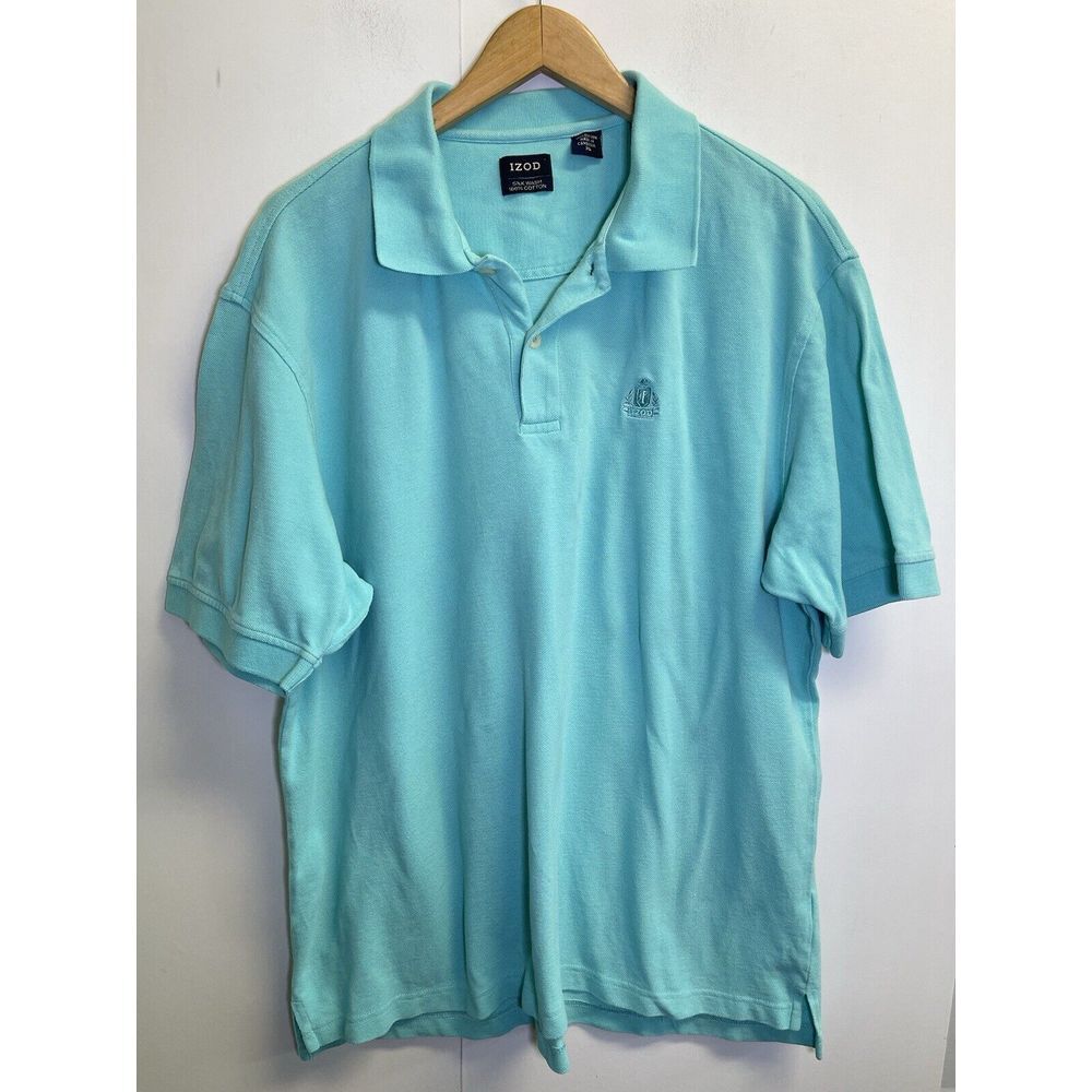 1990's Vintage Izod Crest Logo Men's XL Turquoise Cotton Polo Golf Shirt